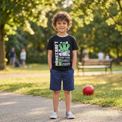 Minecraft Creeper Kinder kurzarm T-Shirt - WS-Trend.de Steve Kleidung Jungen Schwarz