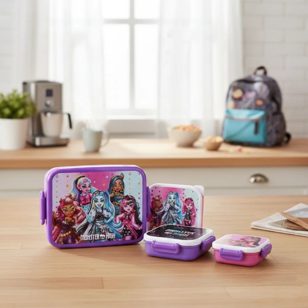 Monster High Mädchen 4 tlg. Kinder Lunch Set Brotdose plus 3 Snackboxen - WS-Trend.de