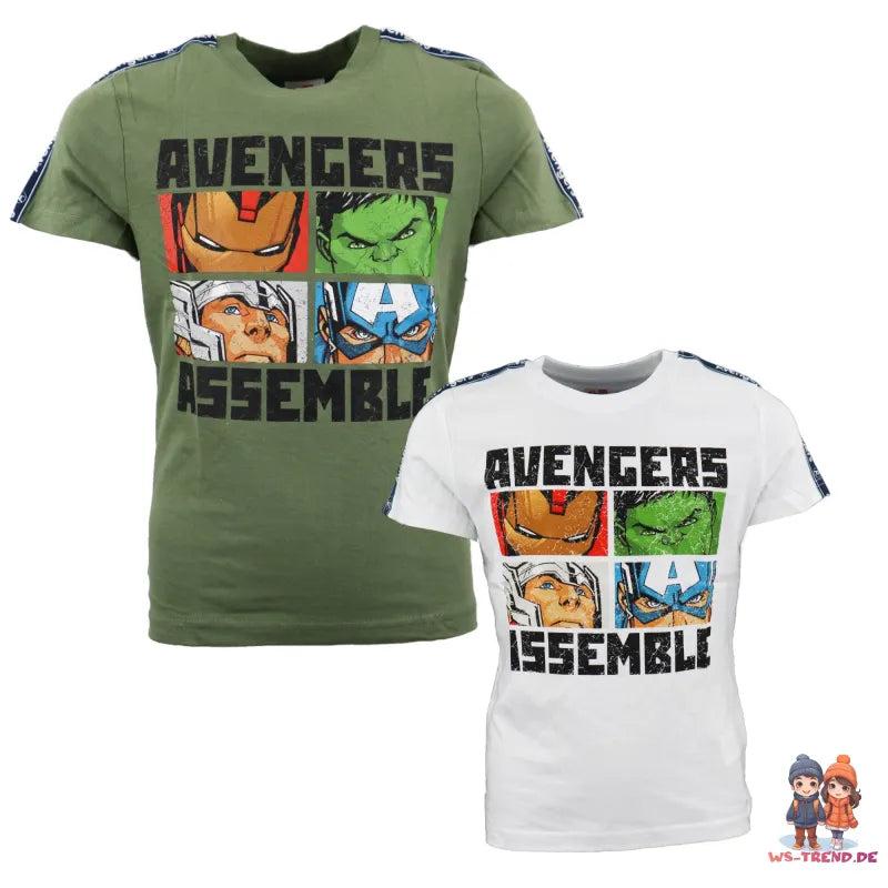 Marvel Avengers Kinder kurzarm T-Shirt - WS-Trend.de Weiß Grün 104-134 Baumwolle für Jungen