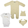 Funny Baby 4 tlg Set Body Strampler Lätzchen Mütze