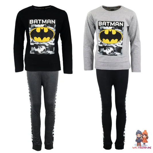 DC Comics Classic Batman Kinder langarm Pyjama Schlafanzug - WS-Trend.de Jungen lang 134 - 164 Schwarz Grau