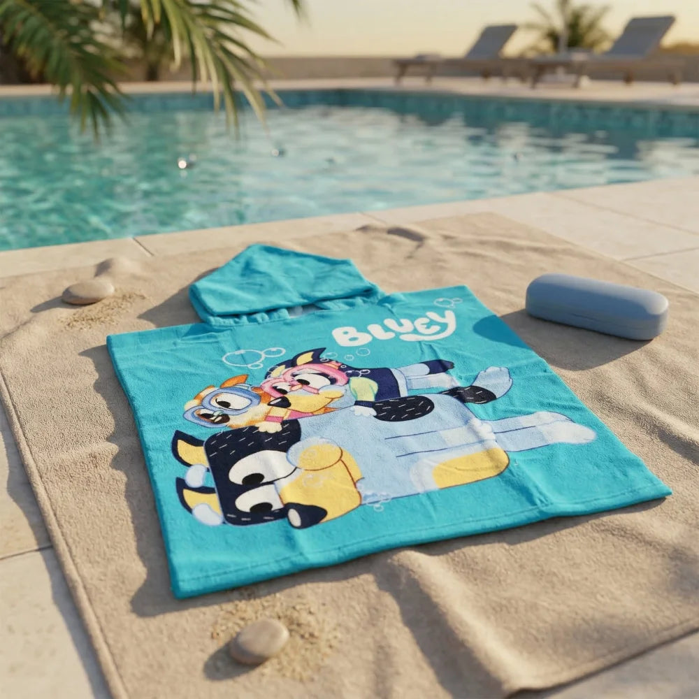 Bluey und Bingo Kinder Mikrofaser Poncho Badeponcho mit Kapuze 55x110 cm - WS-Trend.de