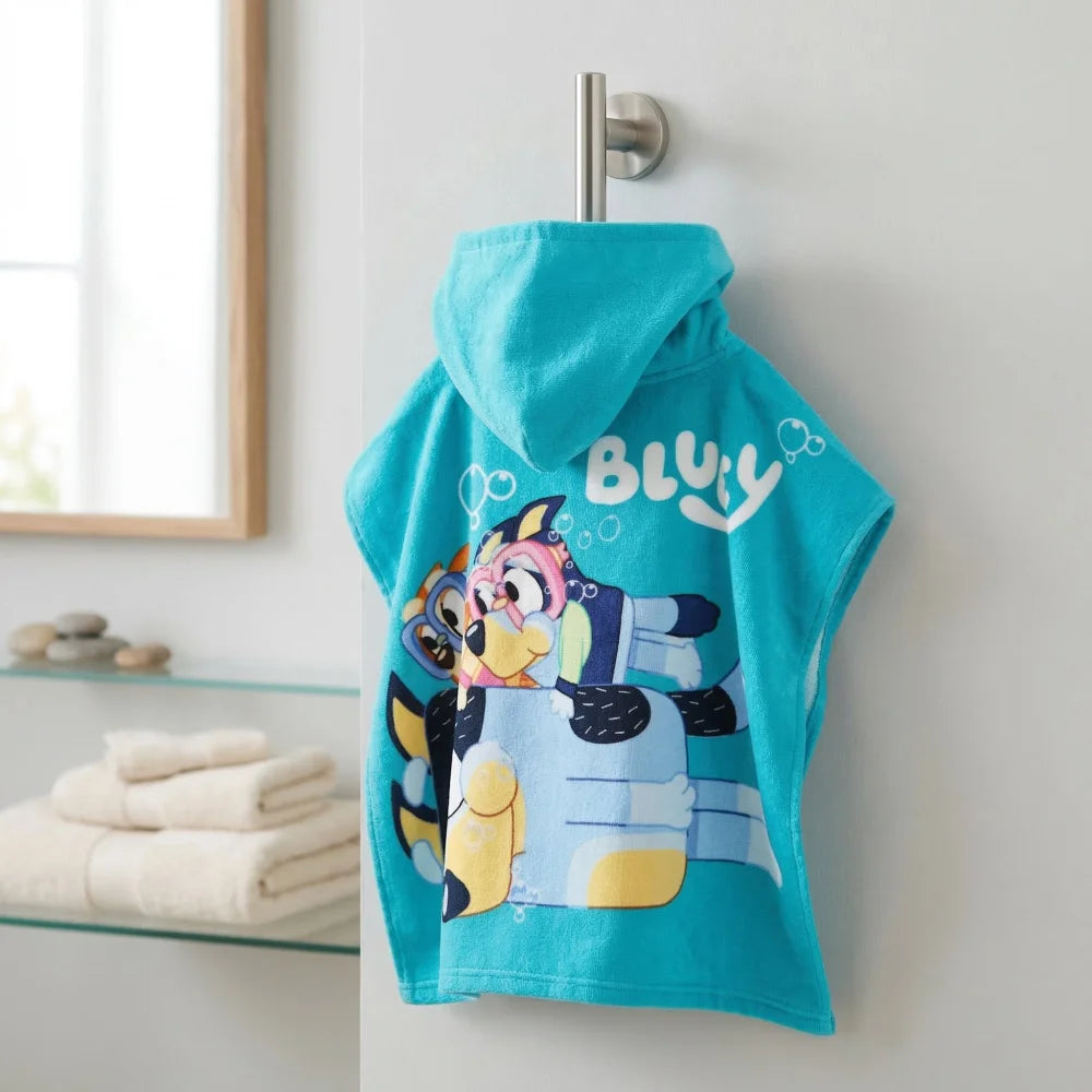 Bluey und Bingo Kinder Mikrofaser Poncho Badeponcho mit Kapuze 55x110 cm - WS-Trend.de