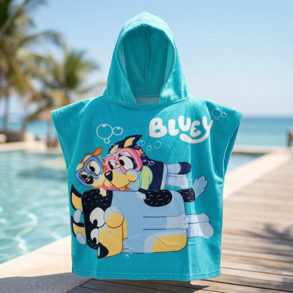 Bluey und Bingo Kinder Mikrofaser Poncho Badeponcho mit Kapuze 55x110 cm - WS-Trend.de