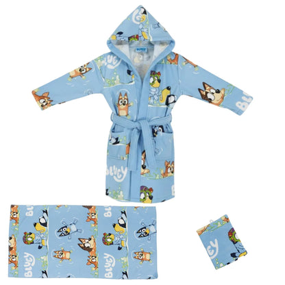 Bluey Bingo Kinder 3 tlg Set Bademantel Handtuch Handschuh Gr. 98 -128 - WS-Trend.de