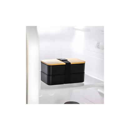 Doppelte Lunchbox 1,3L mit Bambusdeckel & Besteck – 4-teiliges Bento Set in Schwarz - WS-Trend.de