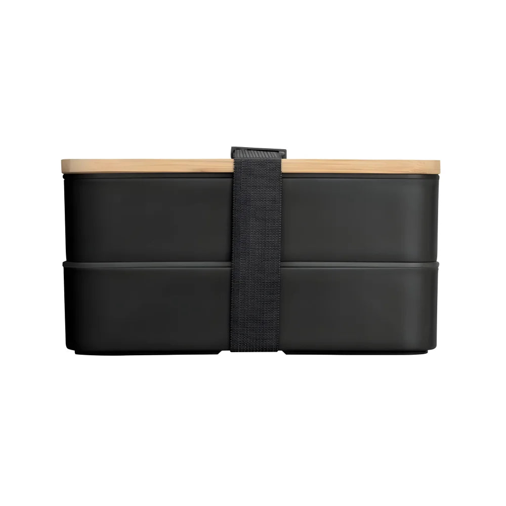 Doppelte Lunchbox 1,3L mit Bambusdeckel & Besteck – 4-teiliges Bento Set in Schwarz - WS-Trend.de