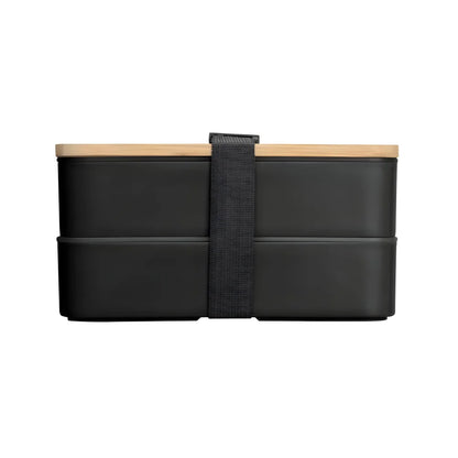 Doppelte Lunchbox 1,3L mit Bambusdeckel & Besteck – 4-teiliges Bento Set in Schwarz - WS-Trend.de