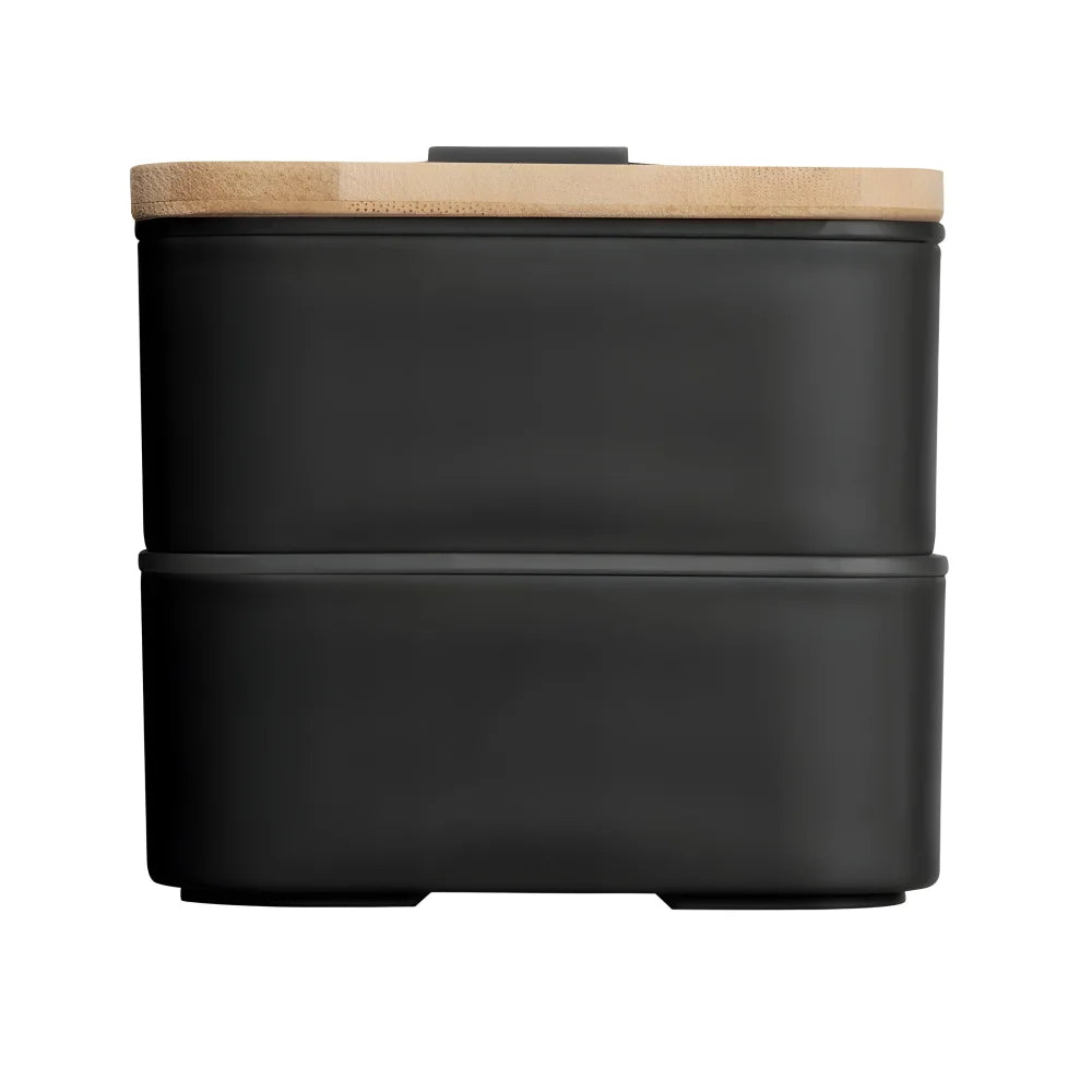 Doppelte Lunchbox 1,3L mit Bambusdeckel & Besteck – 4-teiliges Bento Set in Schwarz - WS-Trend.de