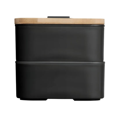 Doppelte Lunchbox 1,3L mit Bambusdeckel & Besteck – 4-teiliges Bento Set in Schwarz - WS-Trend.de