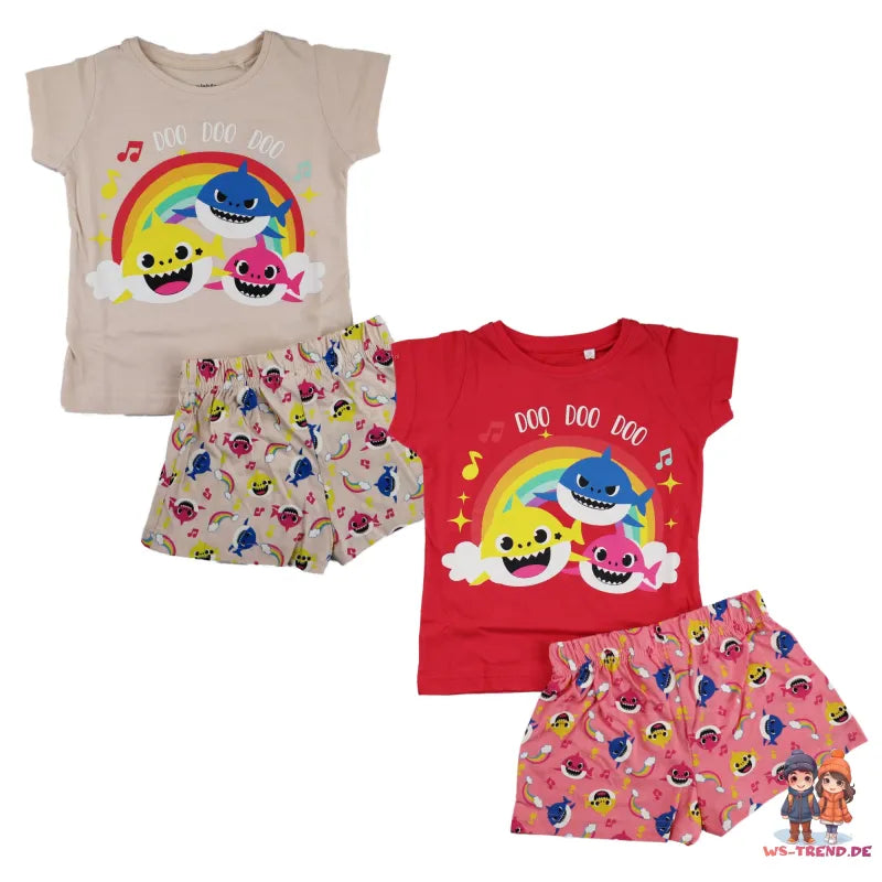 Baby Shark Hai Kinder Mädchen Schlafanzug - WS-Trend.de Pyjama kurz 92-116 100% Baumwolle