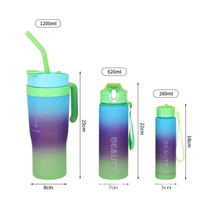 3er Set XL Wasserflasche Trinkflasche Flasche 1200 / 800 / 300 ml - WS-Trend.de