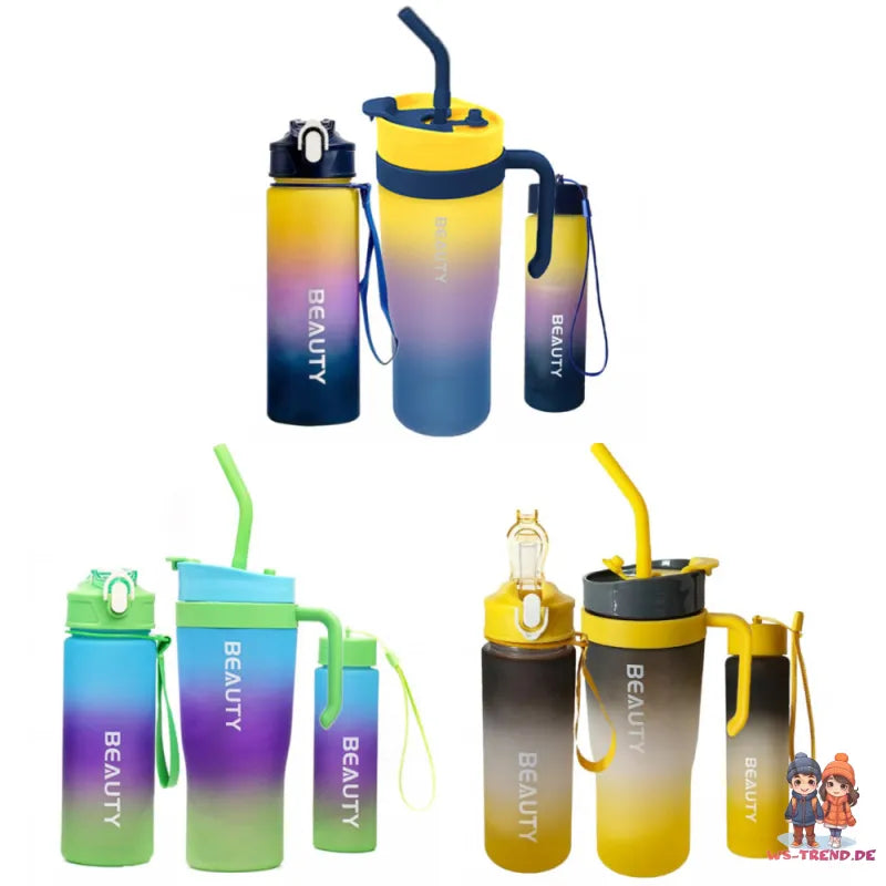 3er Set XL Wasserflasche Trinkflasche Flasche 1200 / 800 / 300 ml - WS-Trend.de