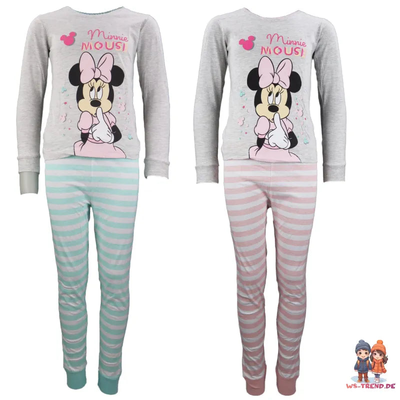 Disney Minnie Maus Kinder Schlafanzug Pyjama lang - WS-Trend.de Mädchen 104 - 134 Baumwolle