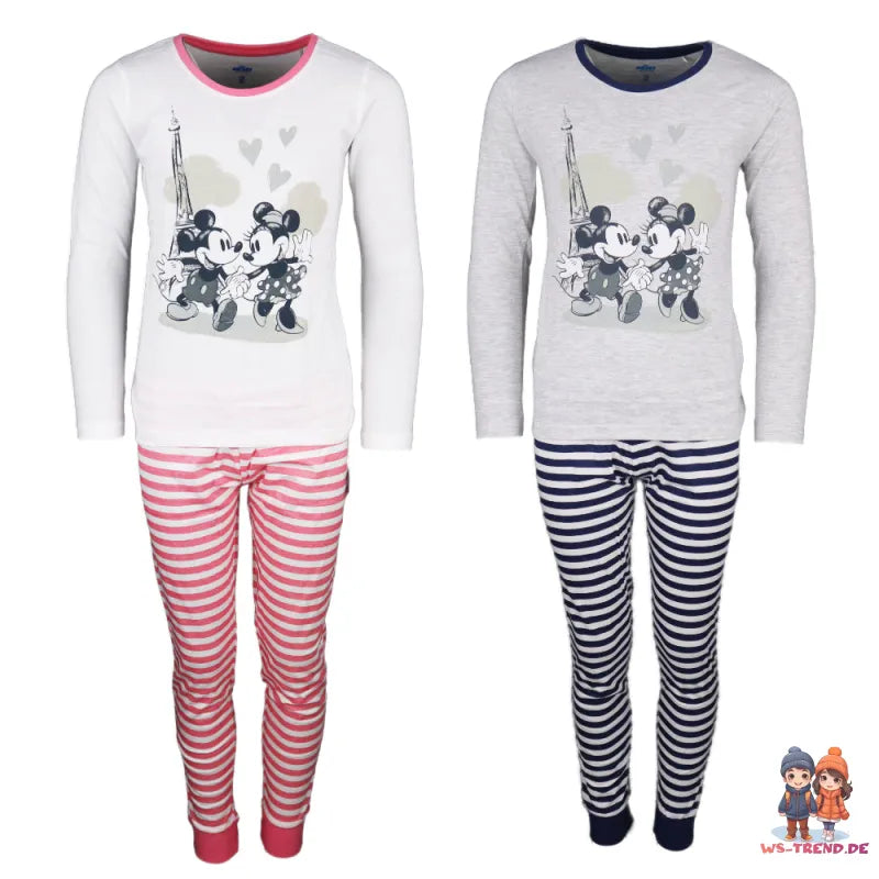 Disney Minnie und Mickey Maus in Paris Kinder Schlafanzug Pyjama lang - WS-Trend.de 104 - 134