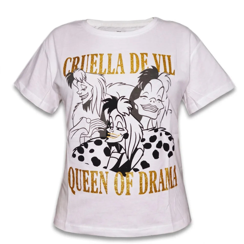 Print-Shirt Disney Cruella de Vil Damen T-Shirt Kurzarm XS-M Grau Weiß Baumwolle - WS-Trend.de