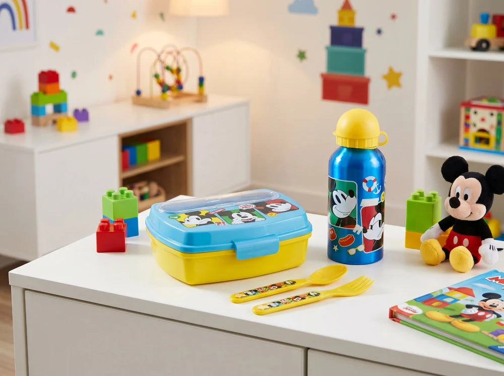 Disney Mickey Maus 4 tlg Kinder Lunch Set Brotdose Alu-Trinkflasche Besteck - WS-Trend.de