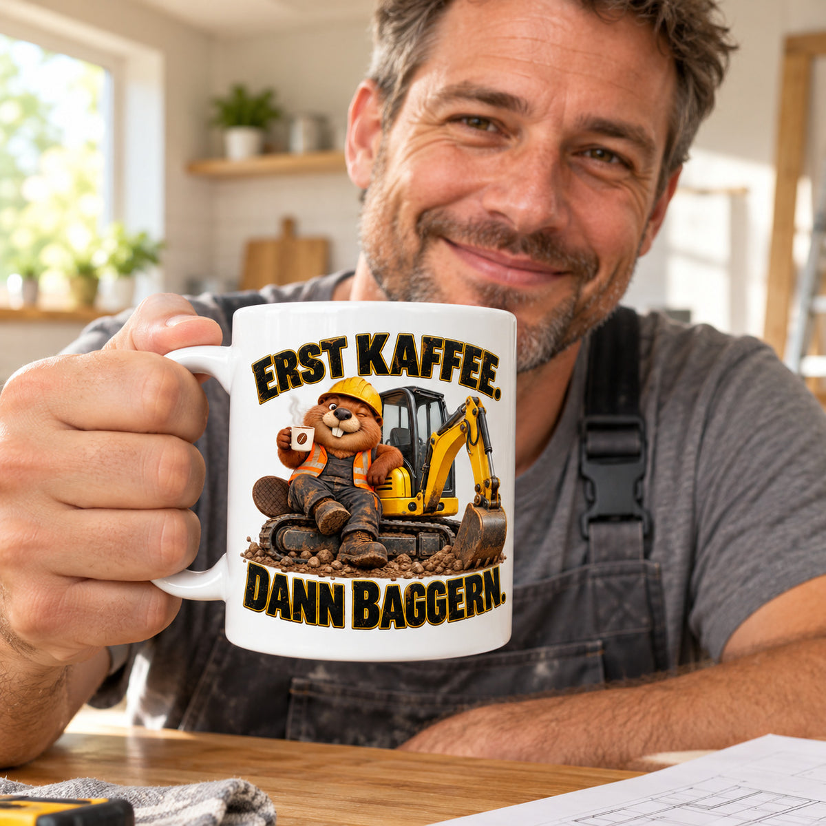 Baustellen Tasse Spruch Keramik 330 ml Geschenk Bauarbeiter beidseitig