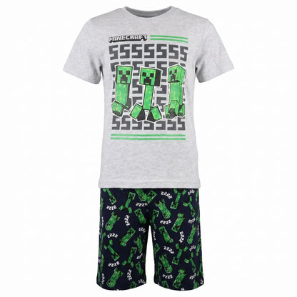 Schlafanzug Minecraft Creeper Kinder kurzer Pyjama Gr. 116 -128 - WS-Trend.de