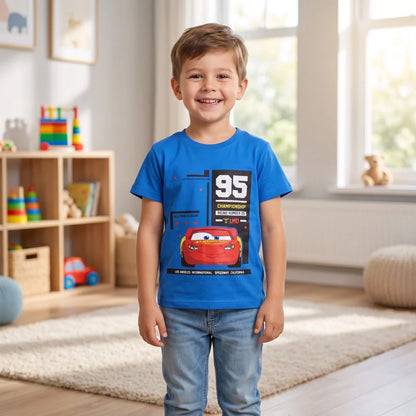 Disney Cars Lightning McQueen Kinder T-Shirt Kurzarm Shirt 98 bis 128 Weiß Blau - WS-Trend.de