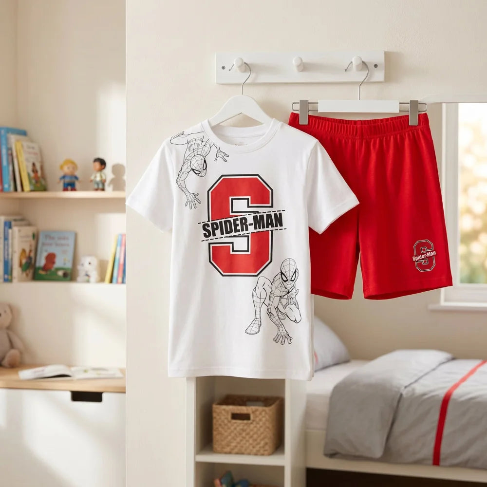 Marvel Spiderman Kinder Schlafanzug Pyjama kurz Nachtwäsche 104 - 134 Baumwolle - WS-Trend.de