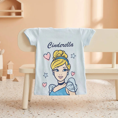 Disney Cinderella T-Shirt Kinder Mädchen Top 98 - 128 Baumwolle Hellblau o Weiß - WS-Trend.de
