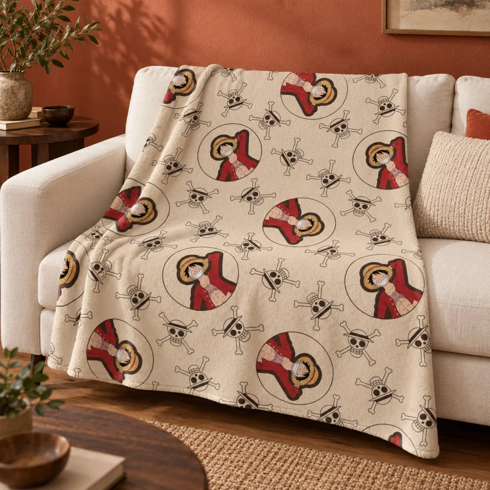 One Piece Ruffy Flanell-Kuscheldecke 110x150 cm Beige - WS-Trend.de