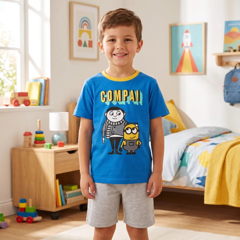 Die Minions Gru Kinder Jungen Pyjama Schlafanzug Baumwolle 104-134 Blau Weiß - WS-Trend.de
