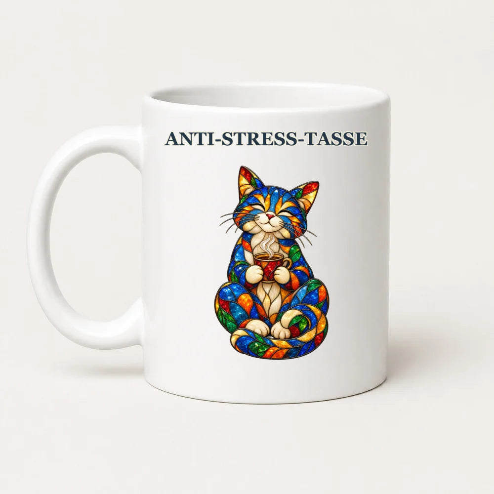 Anti-Stress-Tasse Katze – bunter Keramikbecher 325 ml Glasoptik - WS-Trend.de