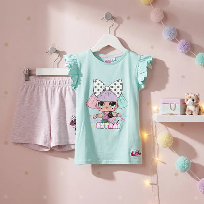 LOL Surprise Kinder kurzarm Schlafanzug Pyjama 98 bis 122 Baumwolle Grün Rosa - WS-Trend.de