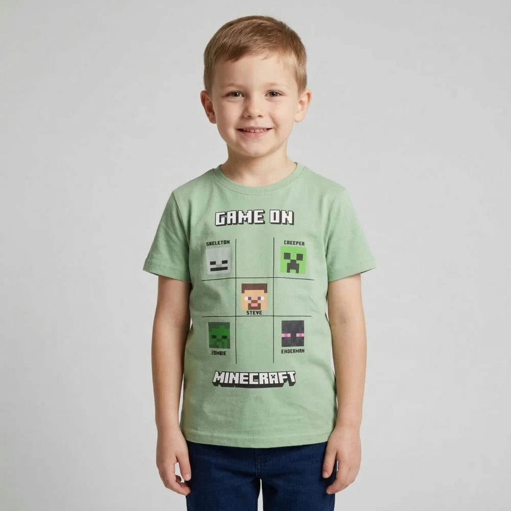 Minecraft Creeper Steve Kinder T-Shirt Kurzarm Shirt Baumwolle Gr. 116 - WS-Trend.de