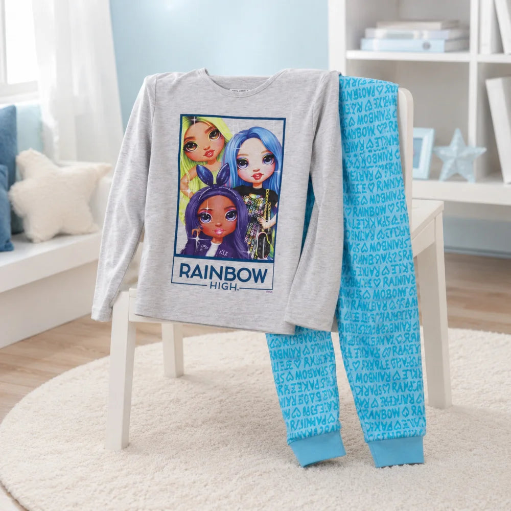 Rainbow High Mädchen Kinder Langarm-Schlafanzug Pyjama 98–110 Baumwolle - WS-Trend.de