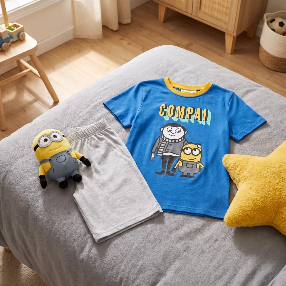 Die Minions Gru Kinder Jungen Pyjama Schlafanzug Baumwolle 104-134 Blau Weiß - WS-Trend.de