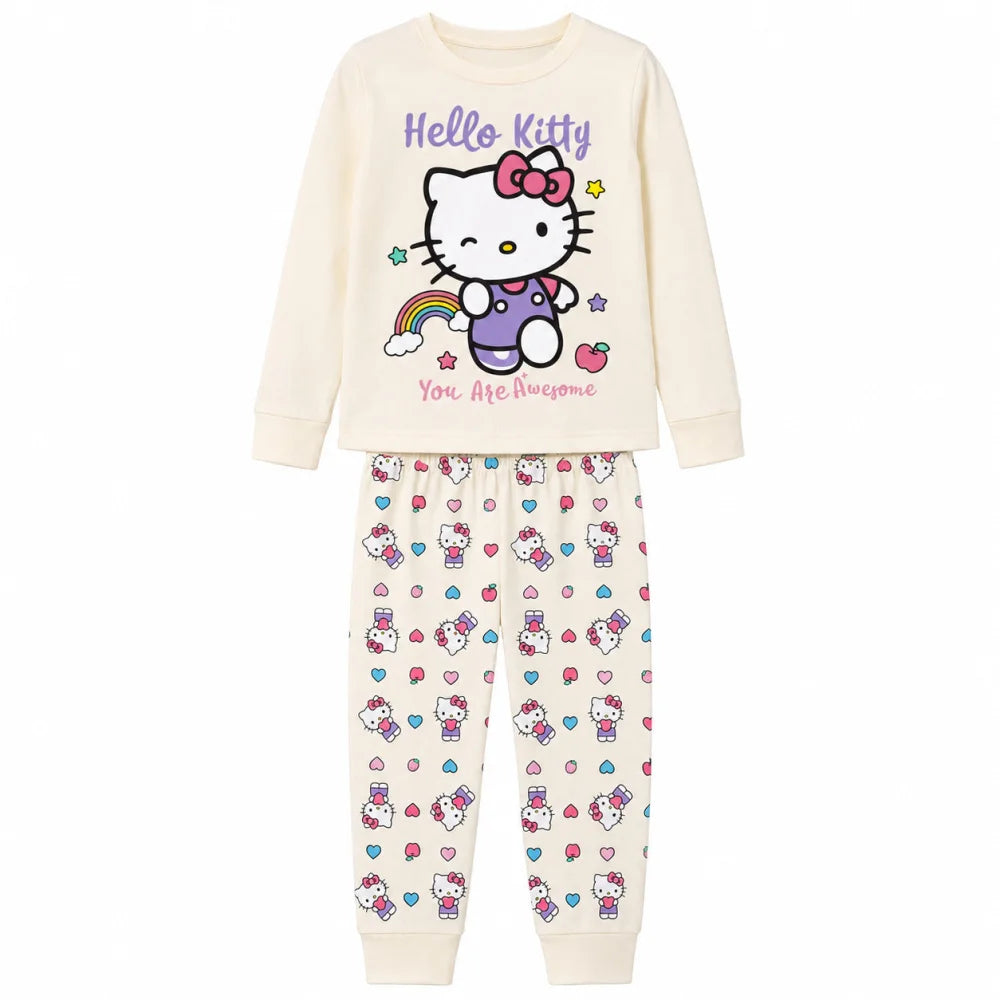 Hello Kitty Kinder Mädchen langarm Schlafanzug Pyjama 104-128 - 100% Baumwolle - WS-Trend.de