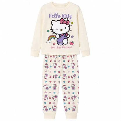 Hello Kitty Kinder Mädchen langarm Schlafanzug Pyjama 104-128 - 100% Baumwolle - WS-Trend.de