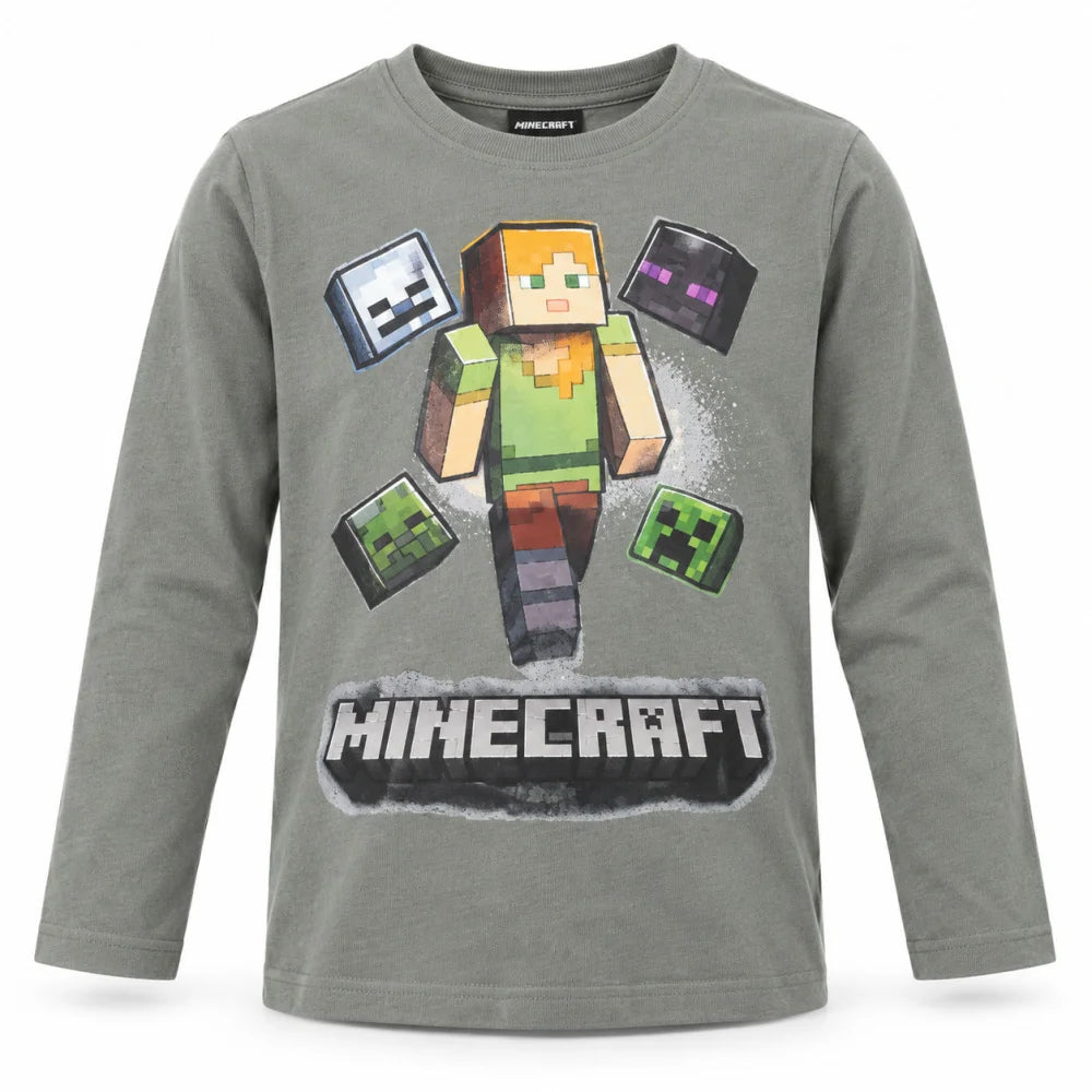 Minecraft Alex Jungen Langarmshirt Baumwolle Blau oder Grau 116–146 - WS-Trend.de