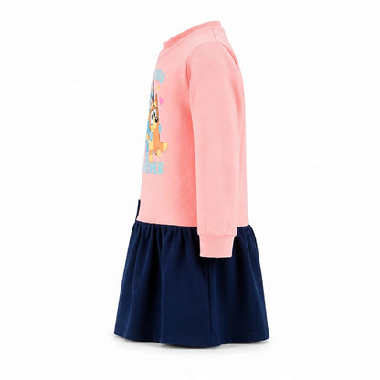 Bluey und Bingo Mädchen Langarmkleid Rosa/Dunkelblau Größen 98–116 - WS-Trend.de