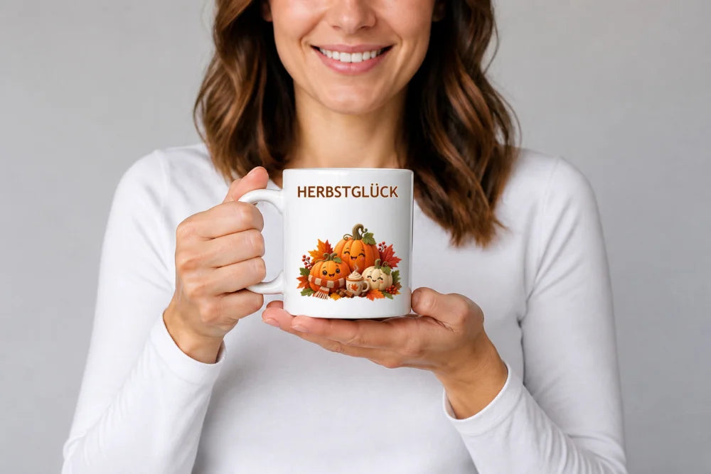 Herbstglück Kürbis Tasse – Keramikbecher 325 ml Herbstgeschenk - WS-Trend.de