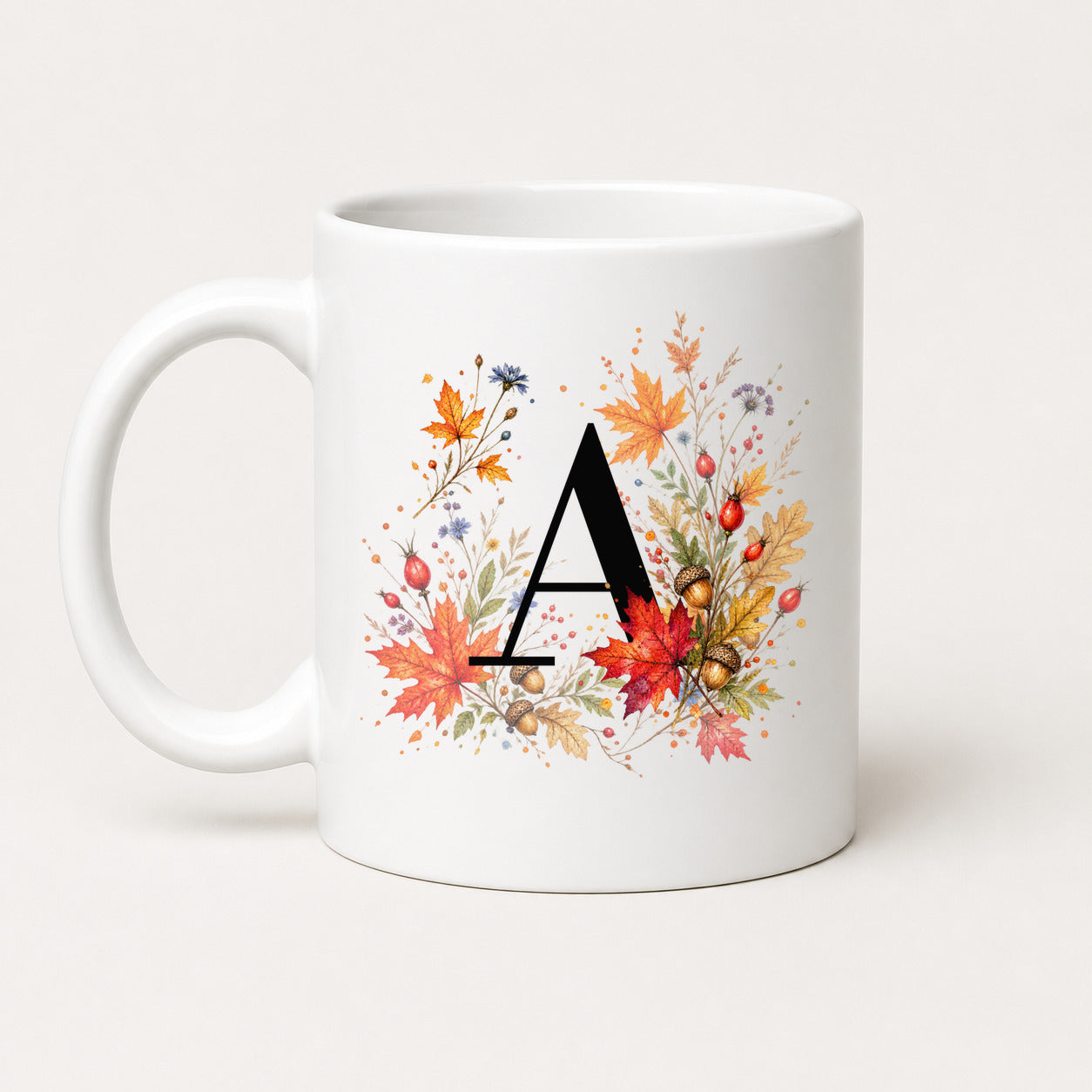 Herbst Tasse A-Z Buchstaben 325 ml Keramik Geschenkidee personalisiert