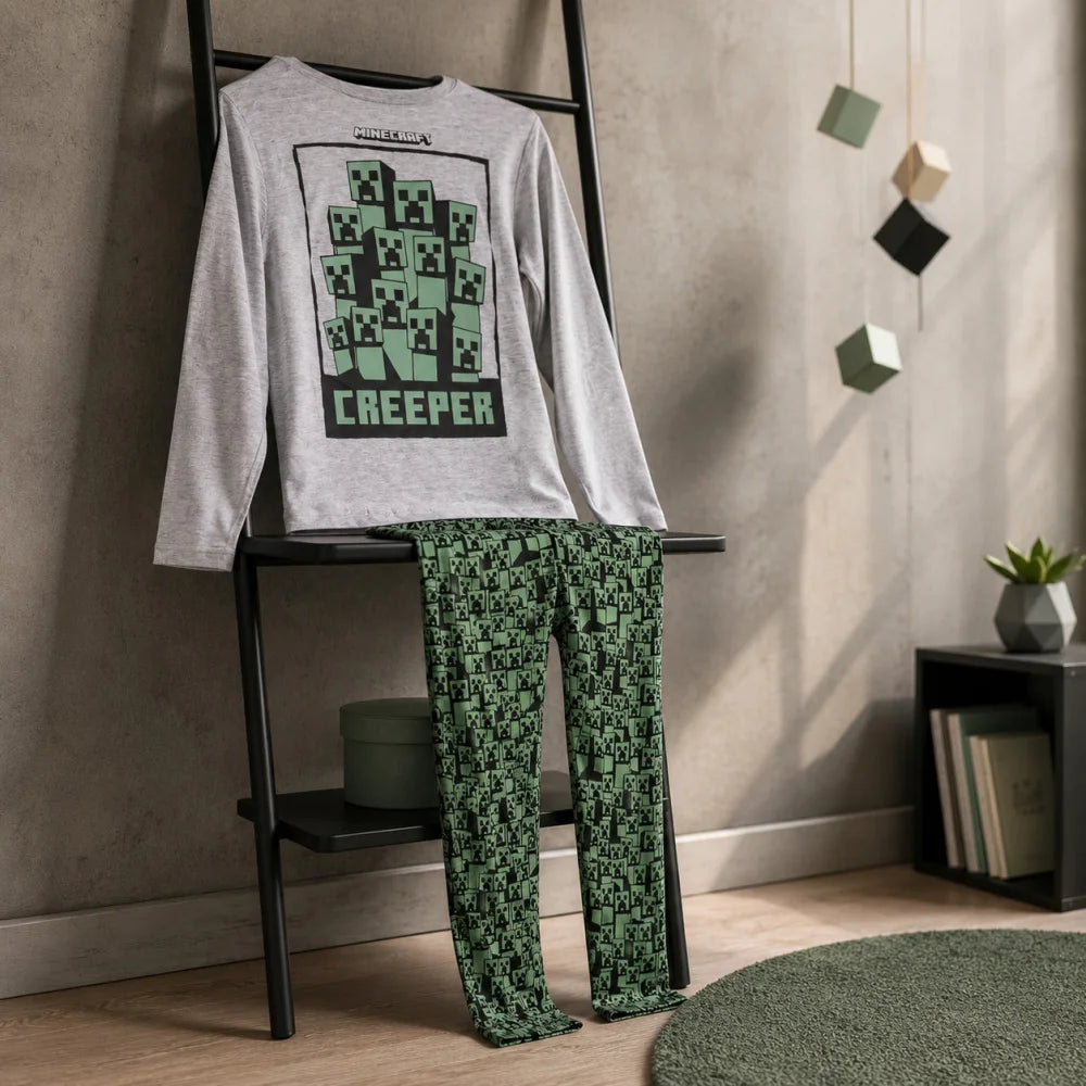 Schlafanzug Minecraft Creeper Gamer Jungen Kinder lang Pyjama - WS-Trend.de