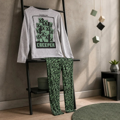 Schlafanzug Minecraft Creeper Gamer Jungen Kinder lang Pyjama - WS-Trend.de