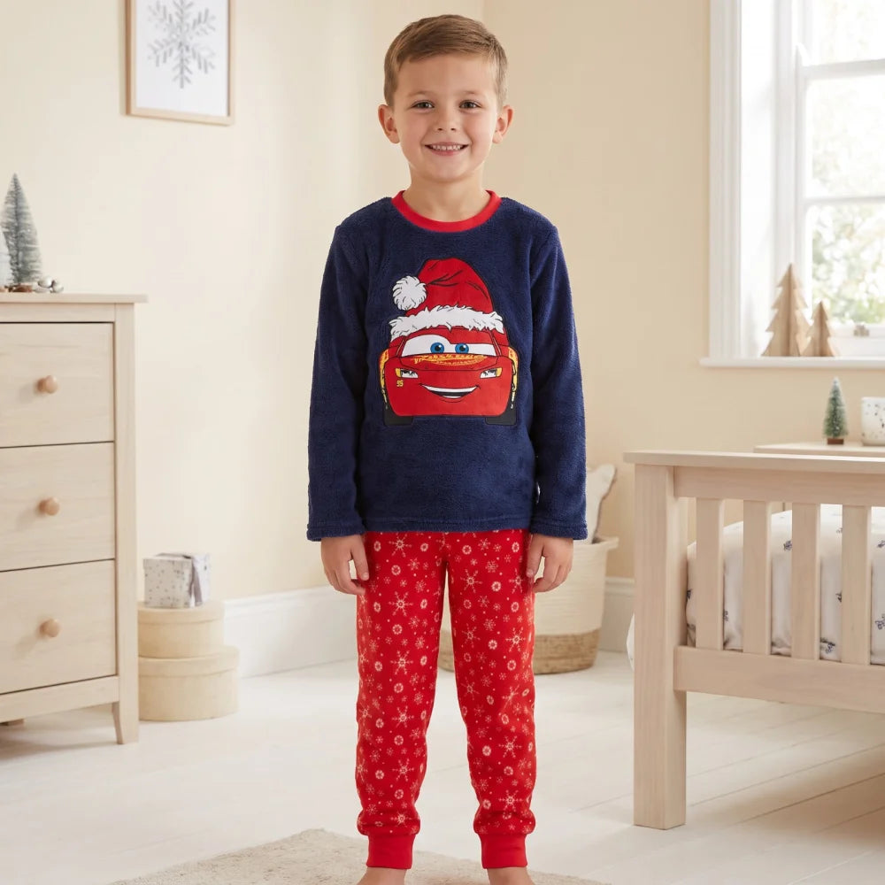 Disney Cars Lightning McQueen Weihnachts-Pyjama Coral-Fleece Größen 98–128 - WS-Trend.de