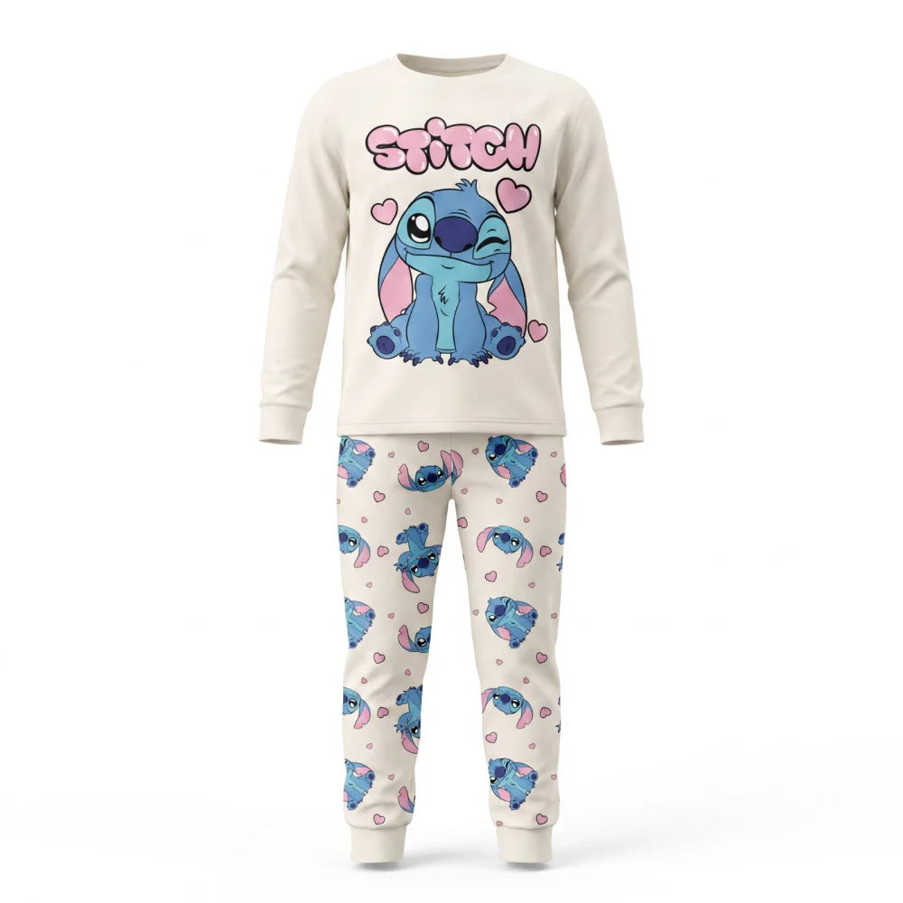 Disney Stitch Kinder Mädchen langarm Schlafanzug Pyjama 104-128 - 100% Baumwolle - WS-Trend.de