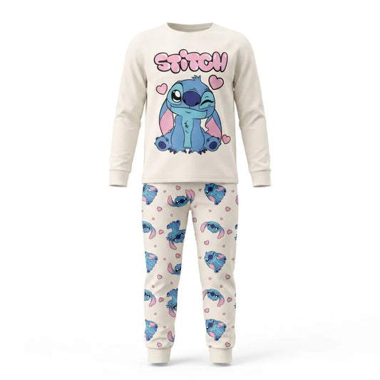 Disney Stitch Kinder Mädchen langarm Schlafanzug Pyjama 104-128 - 100% Baumwolle - WS-Trend.de