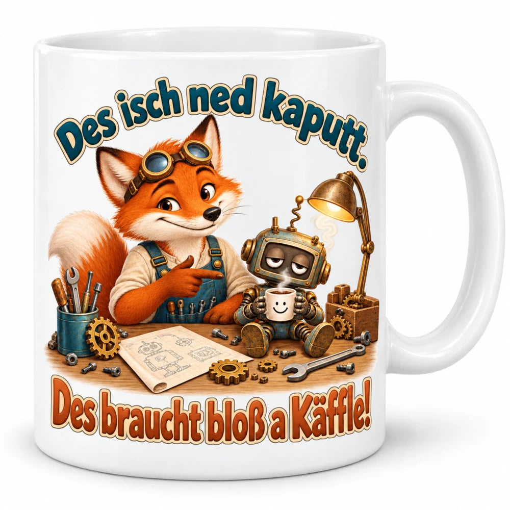 WS-Trend Tüftler Fuchs Tasse schwäbischer Spruch Keramik 330 ml lustig - WS-Trend.de
