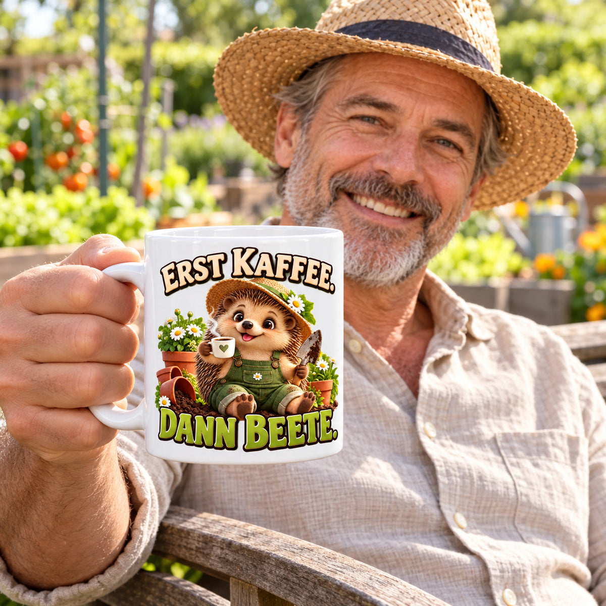 Garten Tasse Spruch Keramik 330ml Geschenk Datscha Schrebergarten bunt