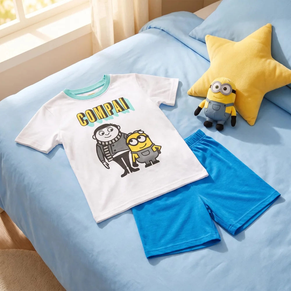 Die Minions Gru Kinder Jungen Pyjama Schlafanzug Baumwolle 104-134 Blau Weiß - WS-Trend.de