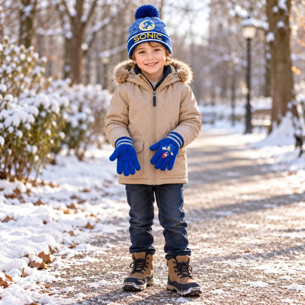 Sonic the Hedgehog Kinder Wintermütze Bommelmütze Handschuhe 52 54 - WS-Trend.de