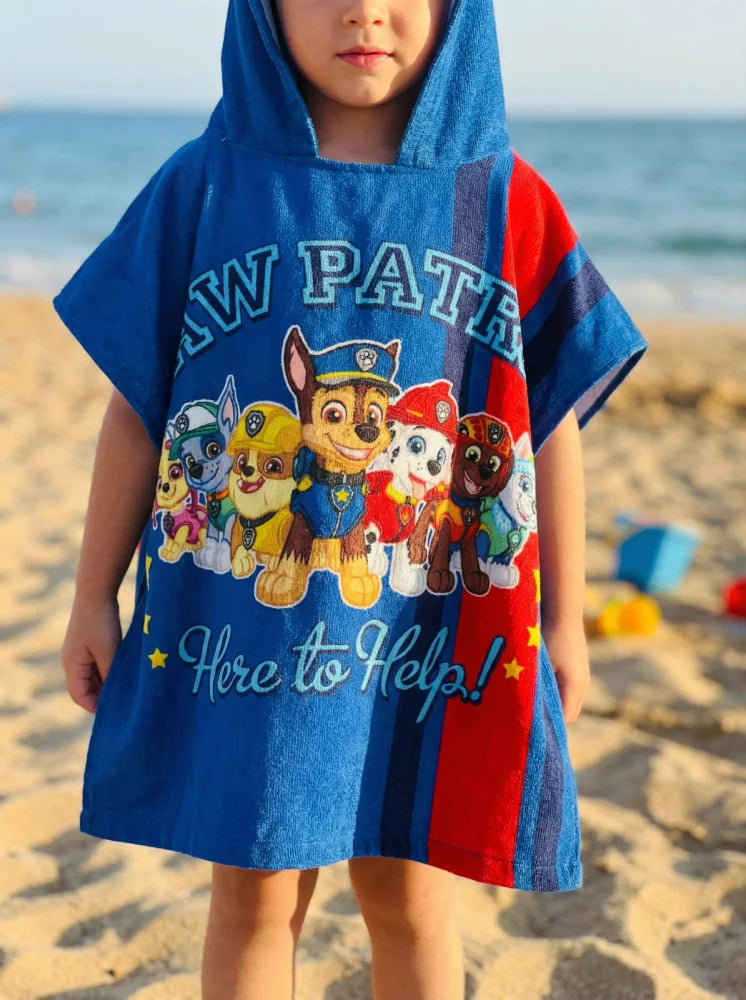 PAW Patrol Kinder Jungen Mikrofaser Poncho Badetuch Badeponcho 55x110 cm - WS-Trend.de