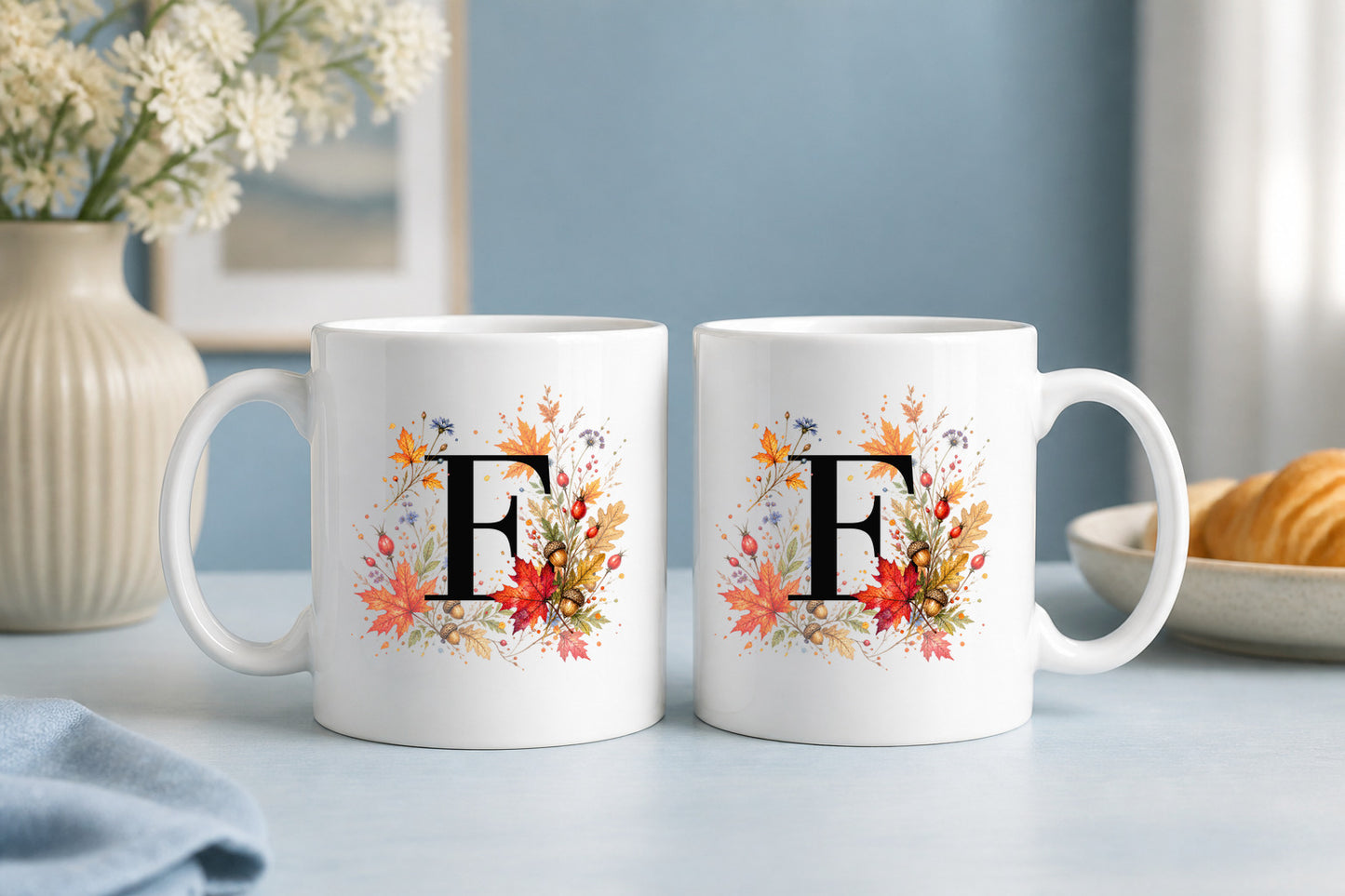 Herbst Tasse A-Z Buchstaben 325 ml Keramik Geschenkidee personalisiert